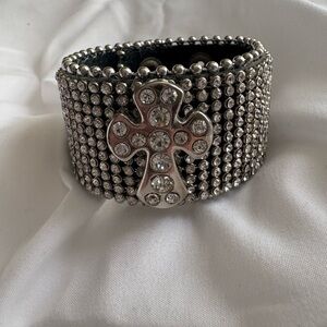 Silver leather Cross Bracelet